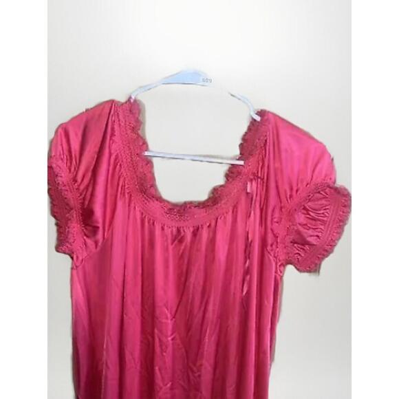 Miss Elaine Pink Nightgown Size M Silky Nylon Ruffle Flutter Sleeve Sissy Retro - Picture 2 of 5
